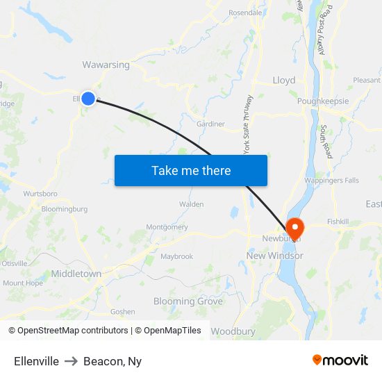 Ellenville to Beacon, Ny map