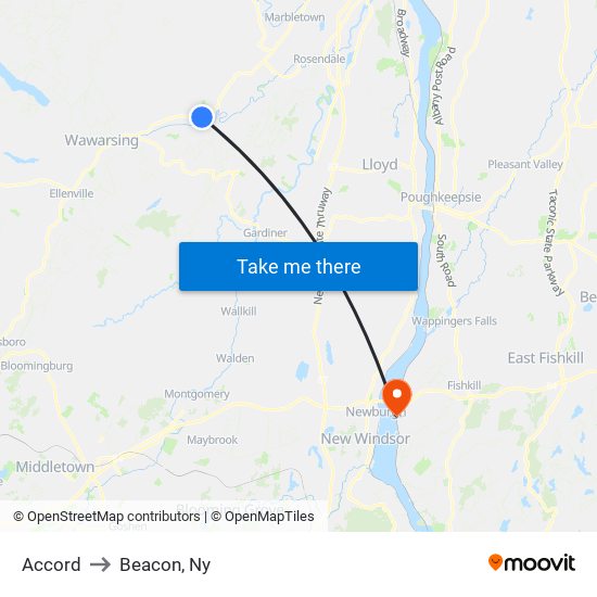 Accord to Beacon, Ny map