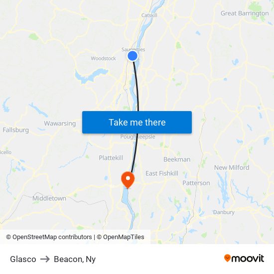 Glasco to Beacon, Ny map