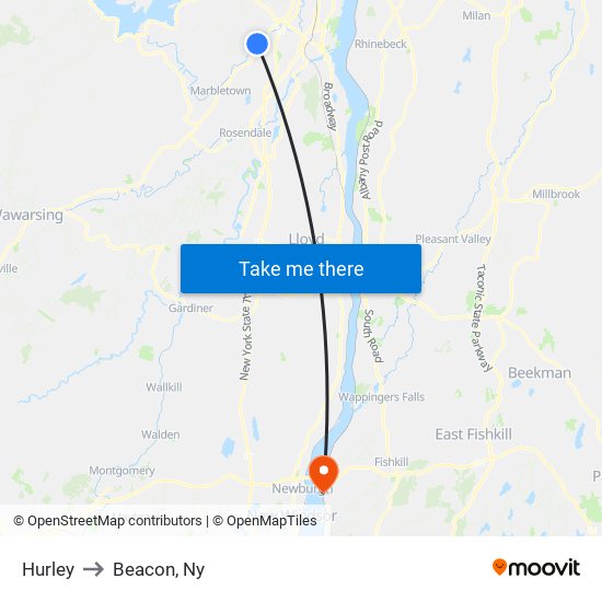 Hurley to Beacon, Ny map