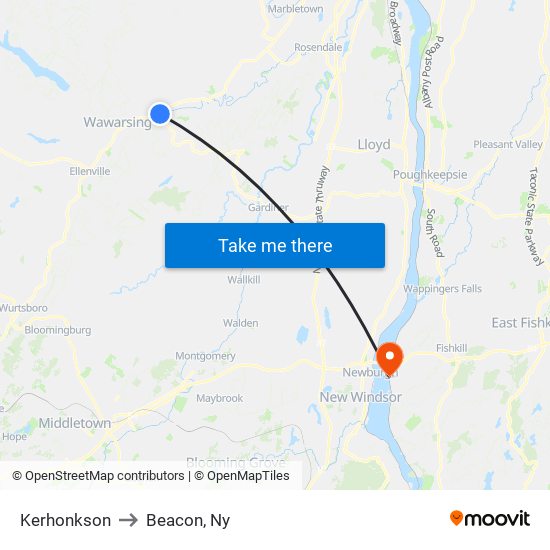Kerhonkson to Beacon, Ny map