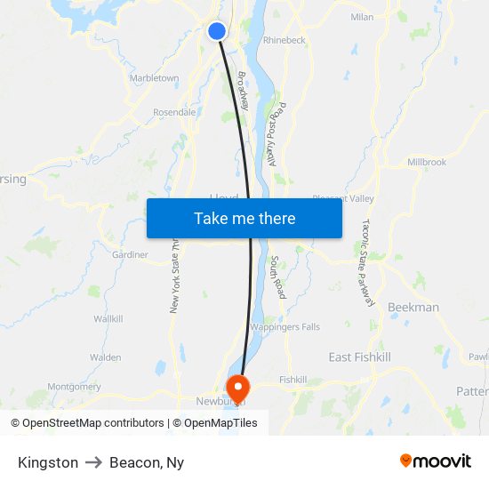 Kingston to Beacon, Ny map