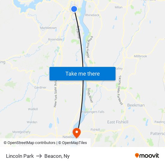 Lincoln Park to Beacon, Ny map