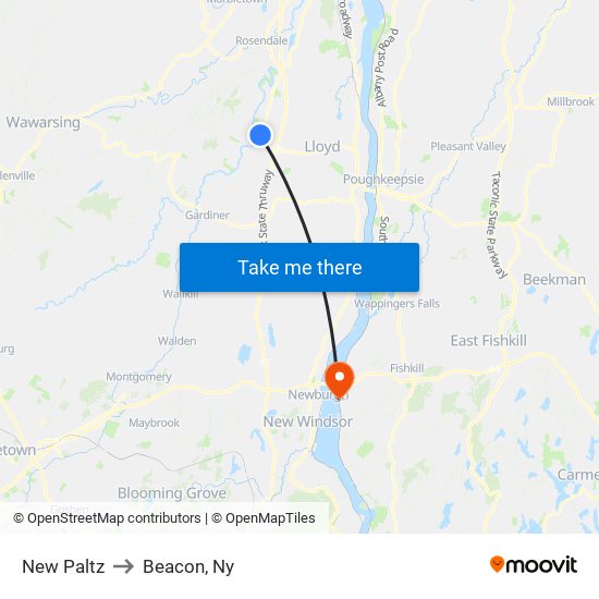 New Paltz to Beacon, Ny map