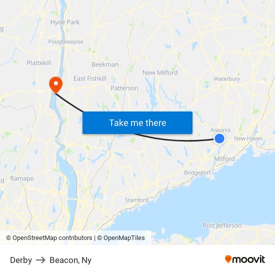 Derby to Beacon, Ny map