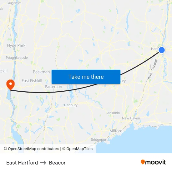 East Hartford to Beacon map