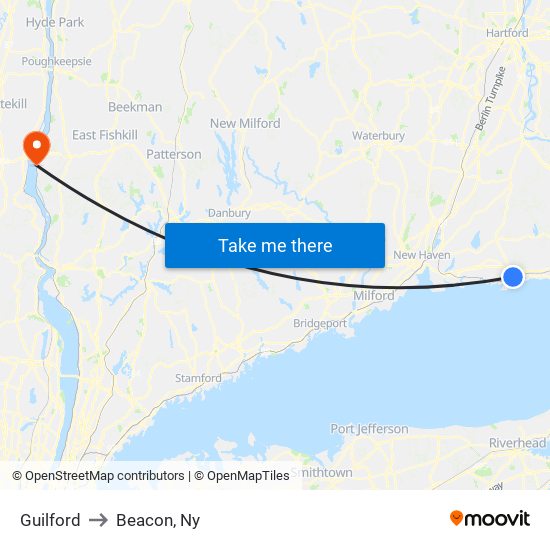 Guilford to Beacon, Ny map