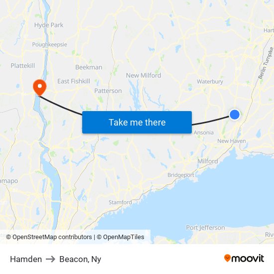 Hamden to Beacon, Ny map