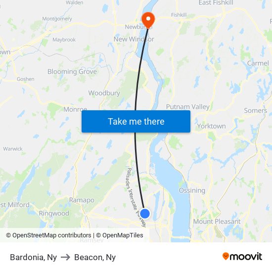 Bardonia, Ny to Beacon, Ny map