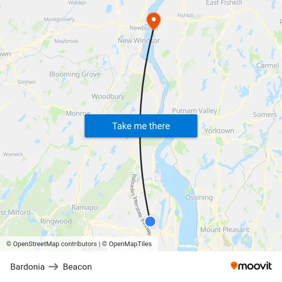Bardonia to Beacon map