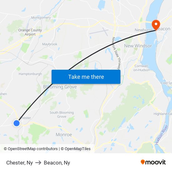 Chester, Ny to Beacon, Ny map