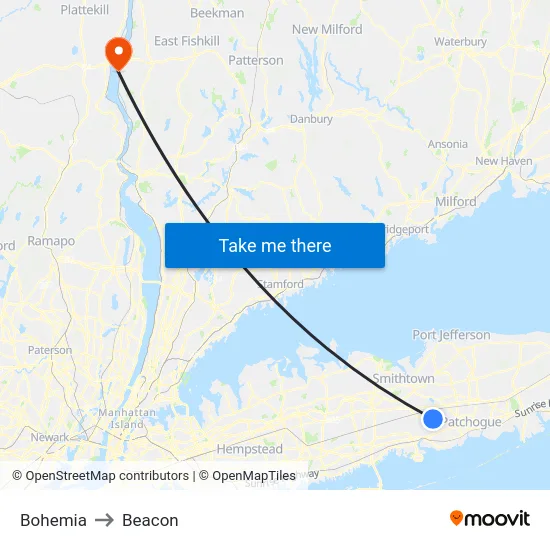 Bohemia to Beacon map