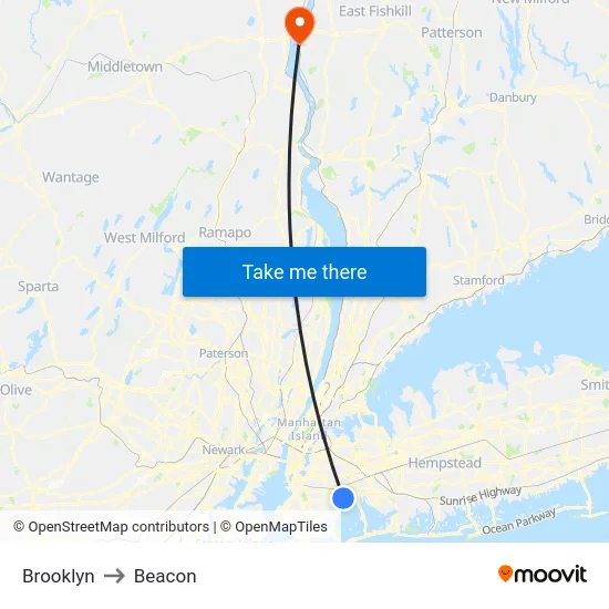 Brooklyn to Beacon map