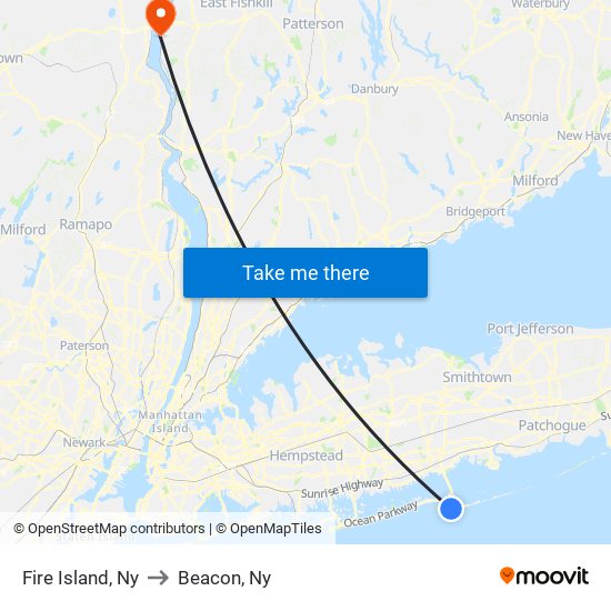 Fire Island, Ny to Beacon, Ny map