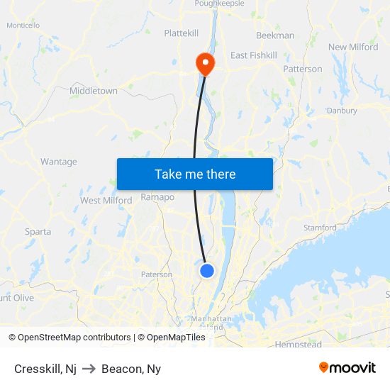 Cresskill, Nj to Beacon, Ny map