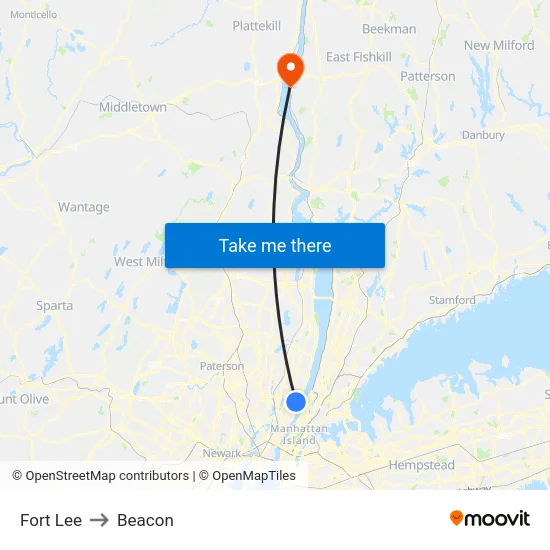 Fort Lee to Beacon map