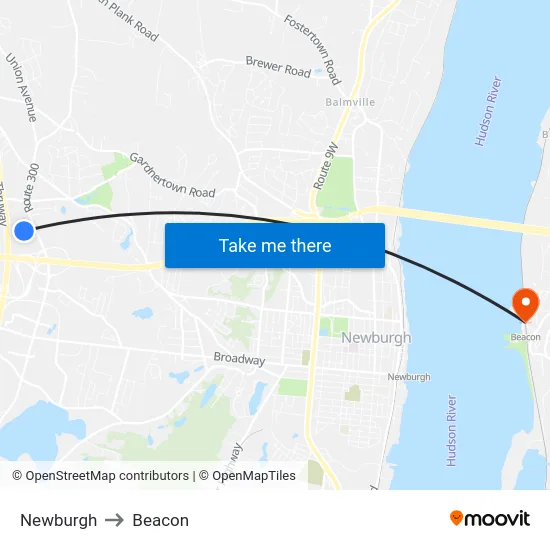 Newburgh to Beacon map