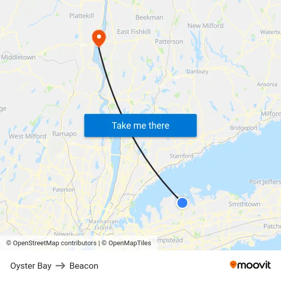 Oyster Bay to Beacon map