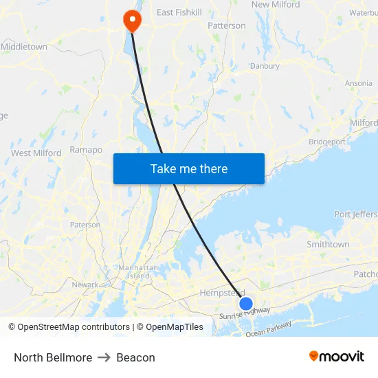 North Bellmore to Beacon map