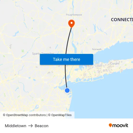 Middletown to Beacon map