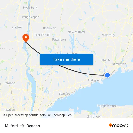 Milford to Beacon map