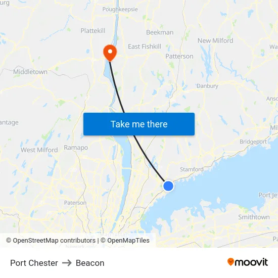 Port Chester to Beacon map