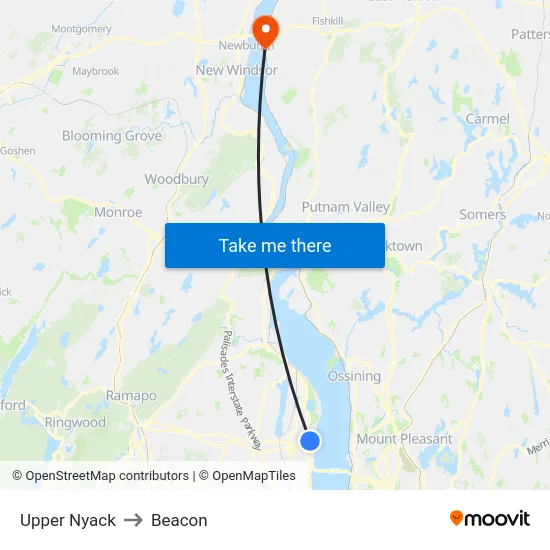 Upper Nyack to Beacon map