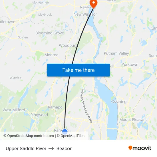 Upper Saddle River to Beacon map