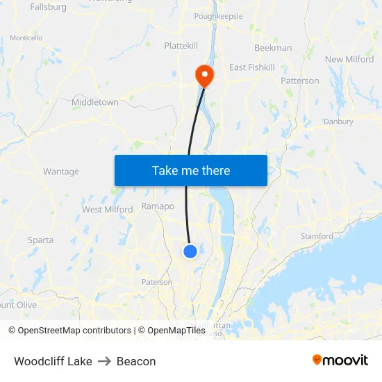Woodcliff Lake to Beacon map