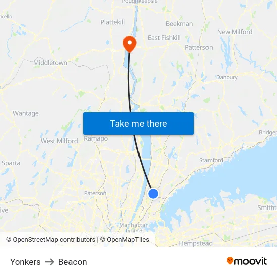 Yonkers to Beacon map