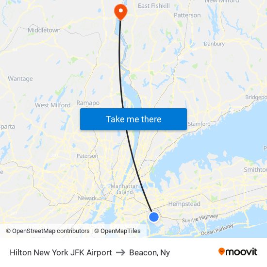 Hilton New York JFK Airport to Beacon, Ny map