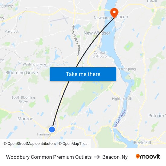 Woodbury Common Premium Outlets to Beacon, Ny map