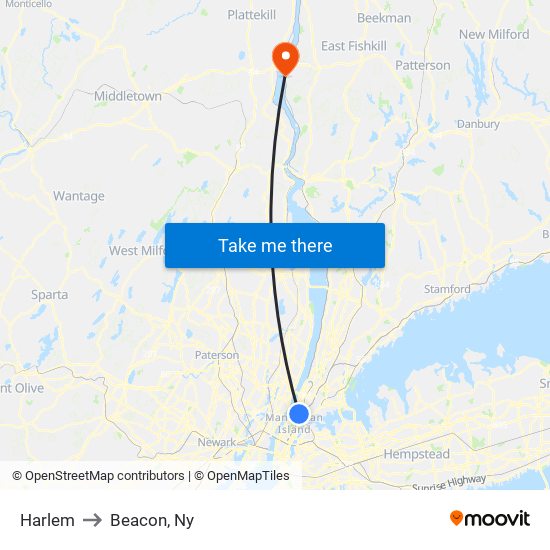 Harlem to Beacon, Ny map