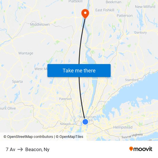 7 Av to Beacon, Ny map