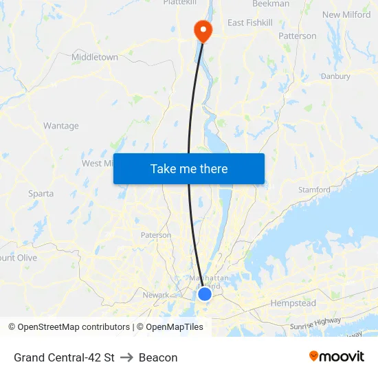 Grand Central-42 St to Beacon map