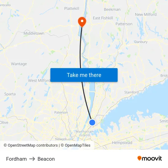 Fordham to Beacon map