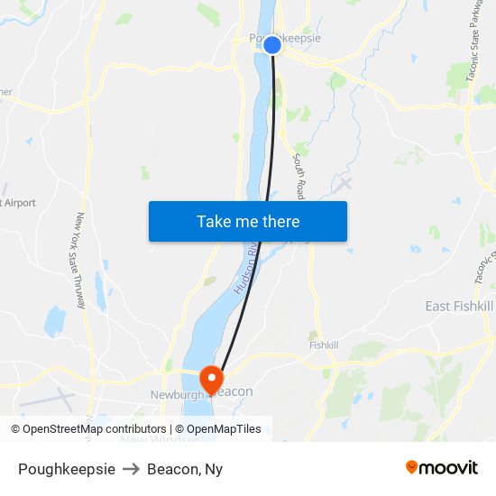 Poughkeepsie to Beacon, Ny map