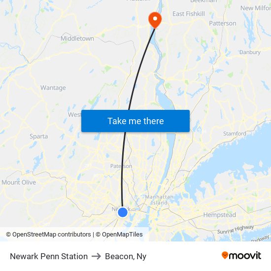 Newark Penn Station to Beacon, Ny map