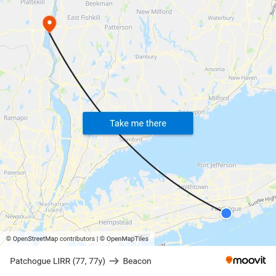 Patchogue LIRR (77, 77y) to Beacon map