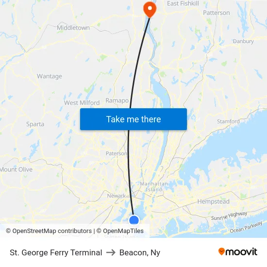 St. George Ferry Terminal to Beacon, Ny map