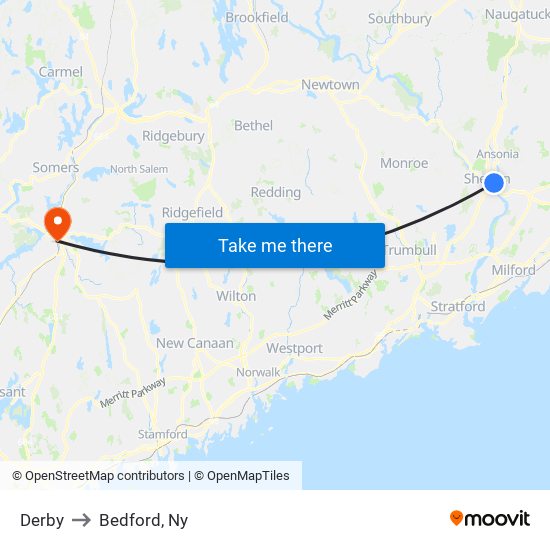 Derby to Bedford, Ny map