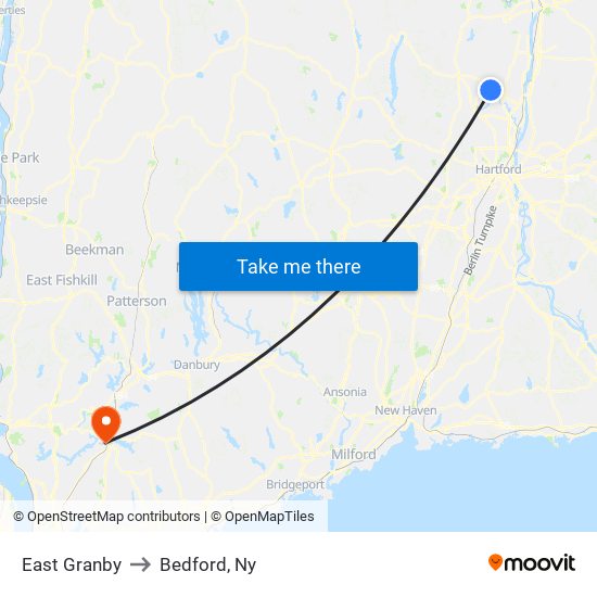 East Granby to Bedford, Ny map