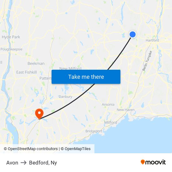 Avon to Bedford, Ny map