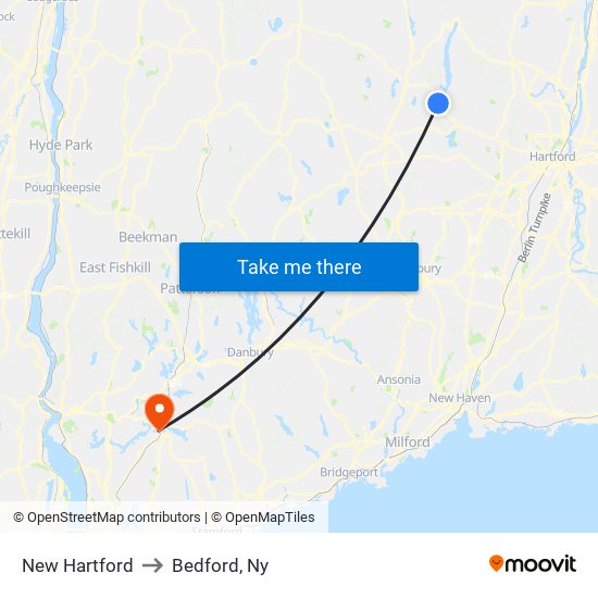 New Hartford to Bedford, Ny map