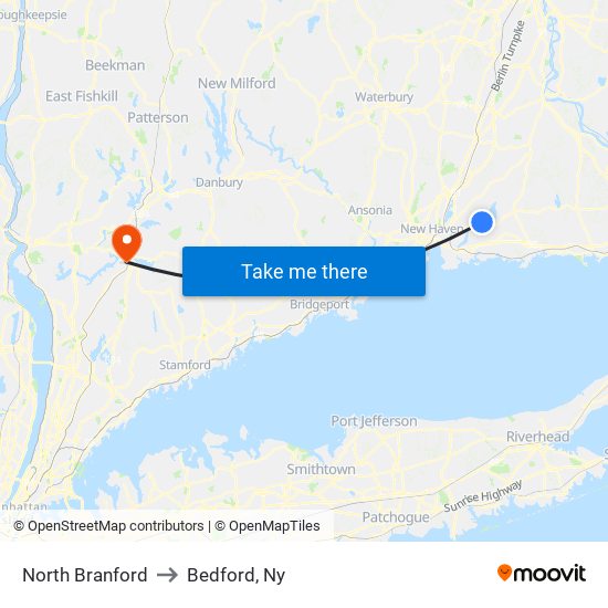 North Branford to Bedford, Ny map