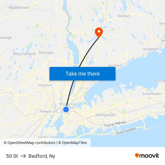 50 St to Bedford, Ny map