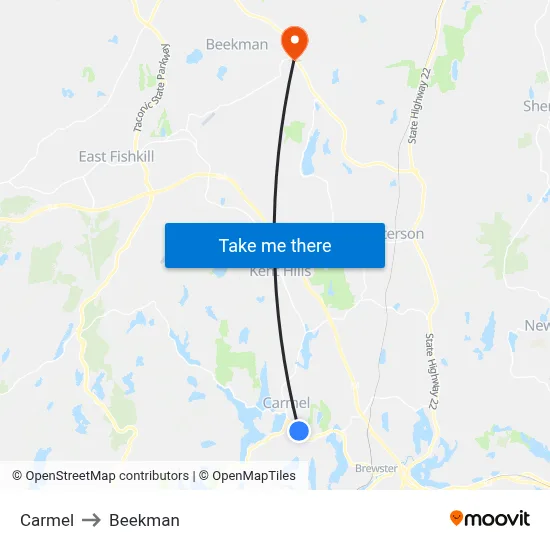 Carmel to Beekman map