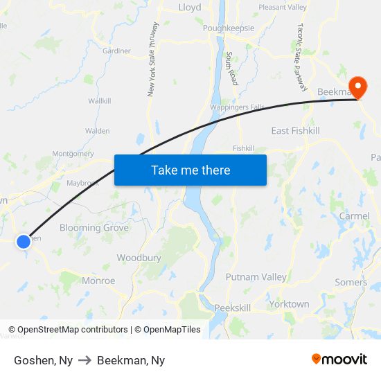 Goshen, Ny to Beekman, Ny map