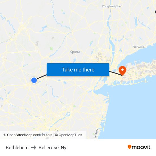 Bethlehem to Bellerose, Ny map