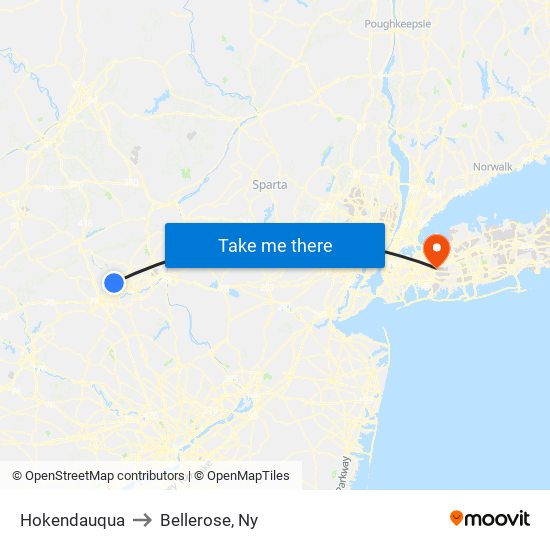 Hokendauqua to Bellerose, Ny map